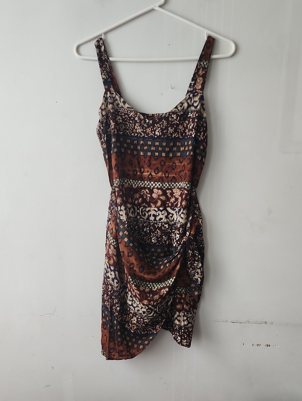 Bohemian Printed Mini Dress in Brown and Black